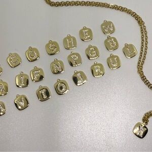 Gold Charm Necklace with Engraved Pendants